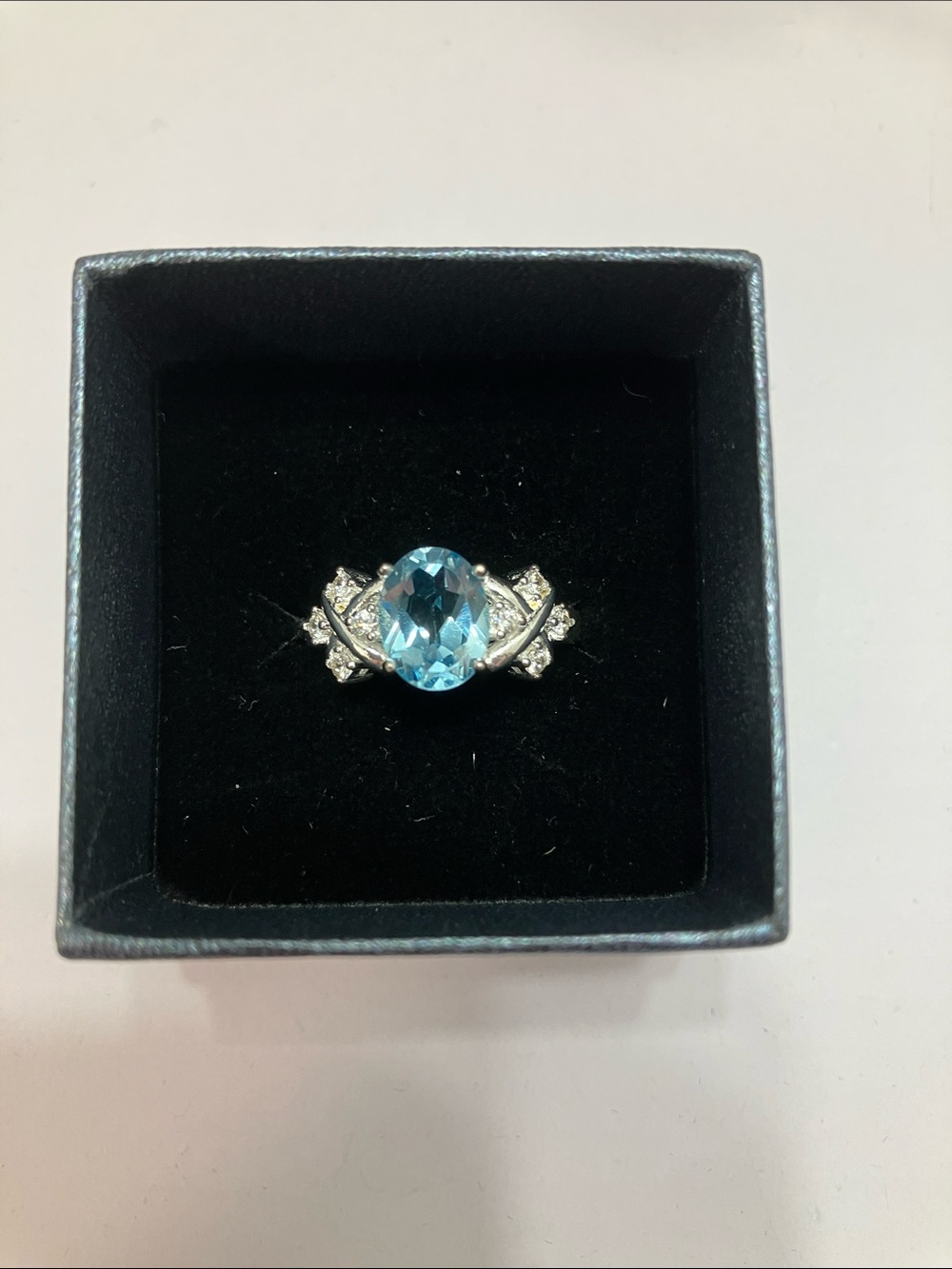 Gold Coast platinum plated Silver Blue Topaz Halo Ring Size 6